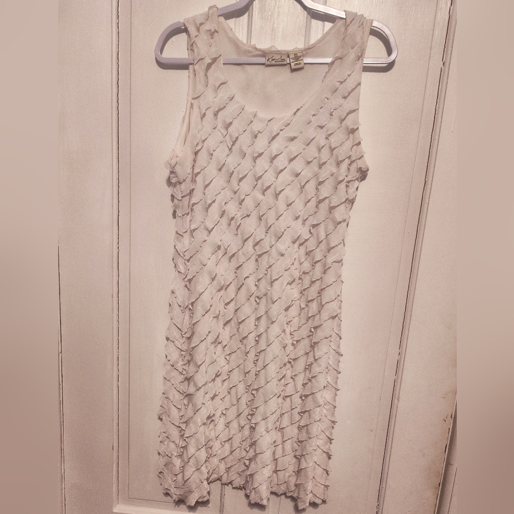 KIM Rogers Petite White A-Line Cocktail Dress With Ruffles Front And Back